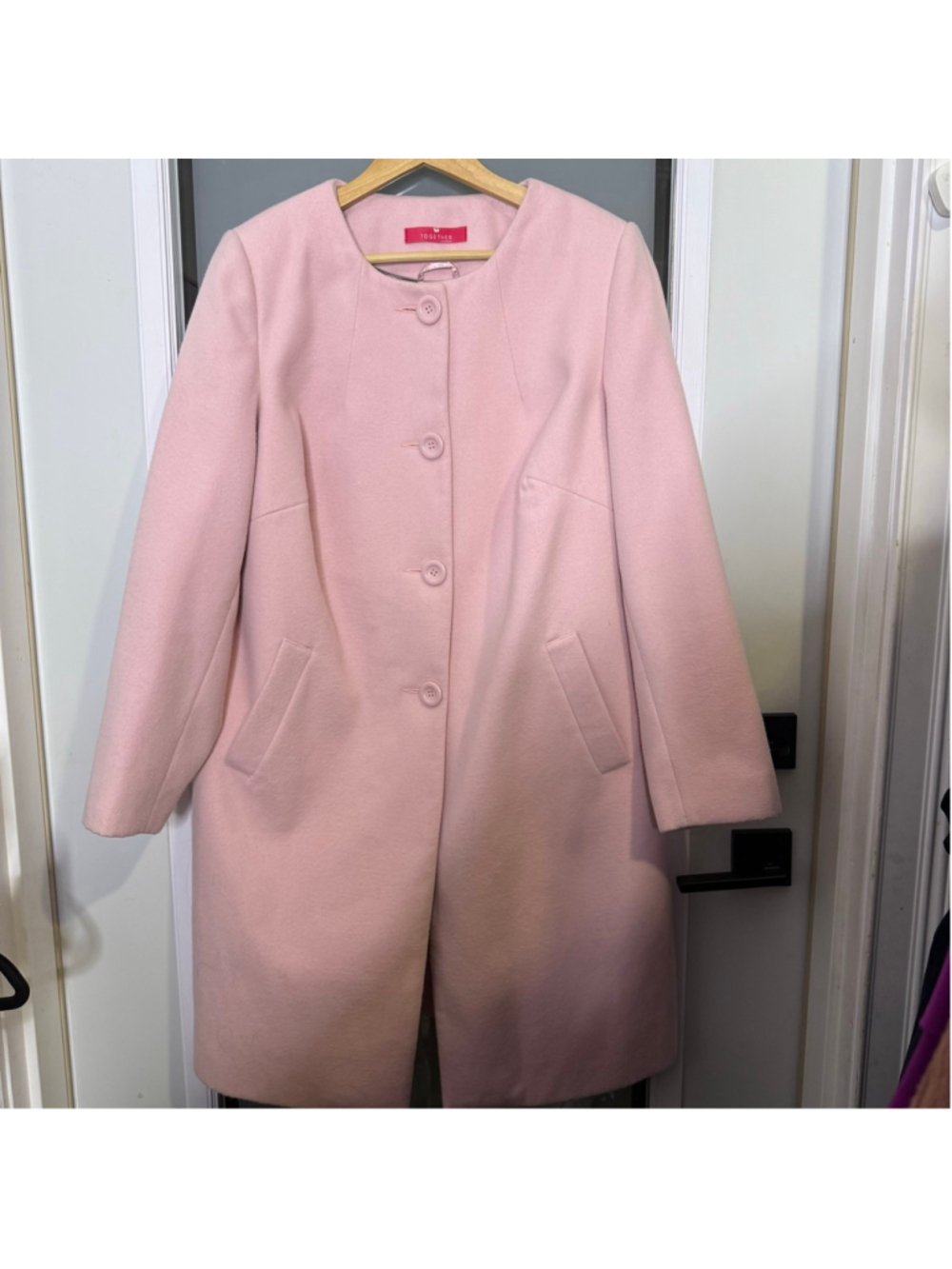 Together Light Pink Collarless Pea Coat Button Front Pockets Size 14 Pre-Owned - Picture 2 of 9